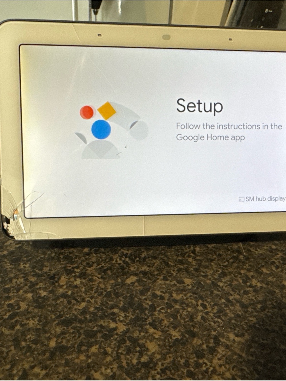 google Smart Display in White with Multicolor Setup Graphic